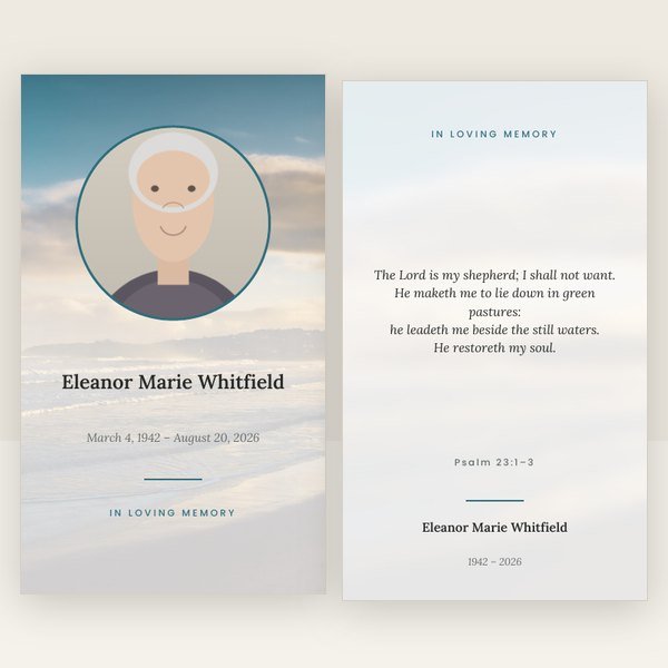 Beach memorial prayer card