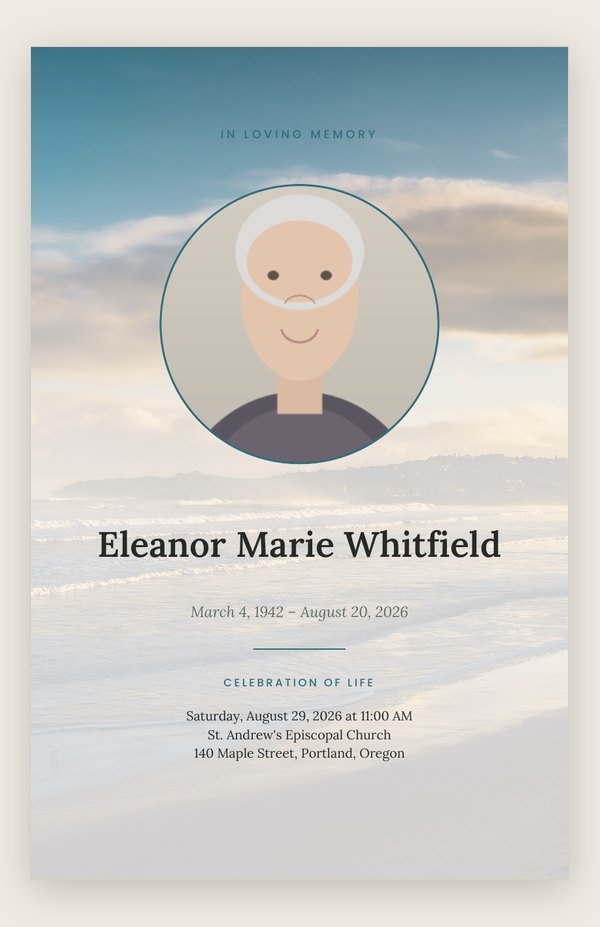 Beach funeral program template