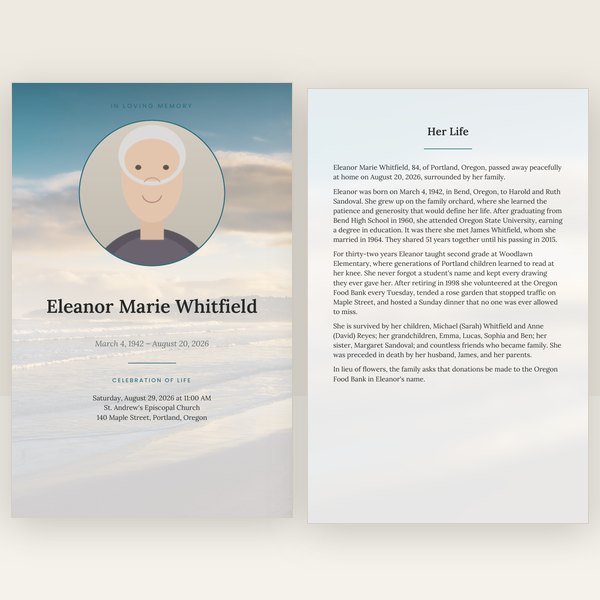 Beach funeral program — 12 pages