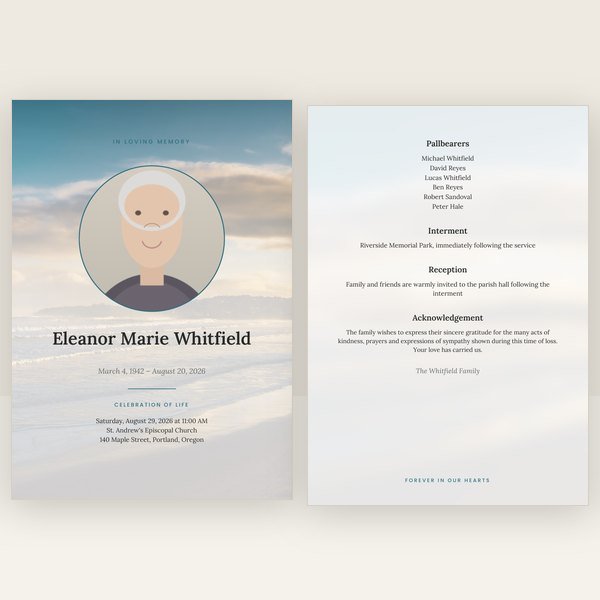 Beach funeral program — 4 pages (a4)