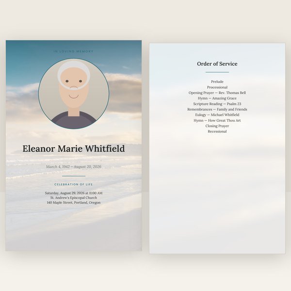 Beach funeral program — 8 pages