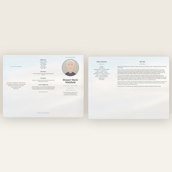 Beach funeral program — trifold