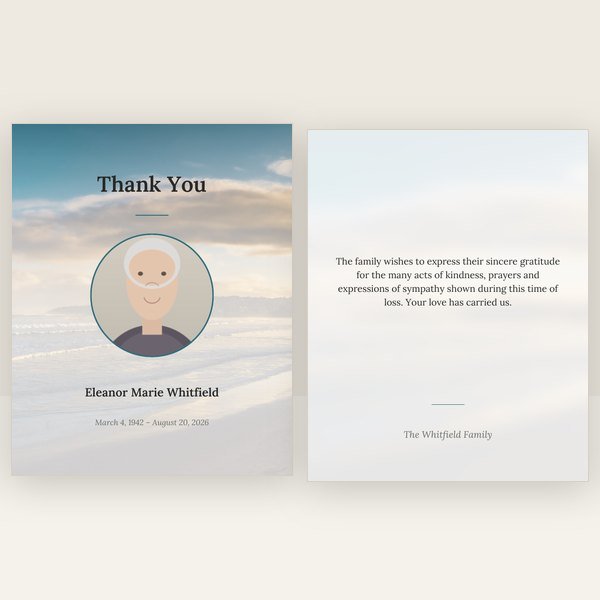 Beach funeral thank you card