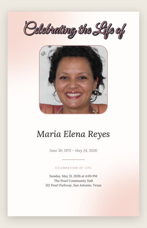 Blush Watercolor funeral program template