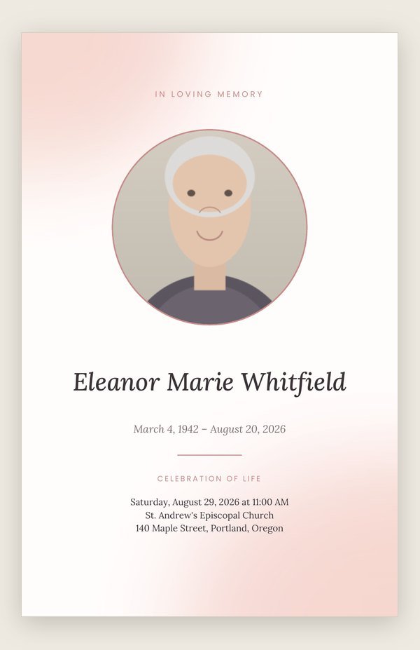 Blush Watercolor funeral program template