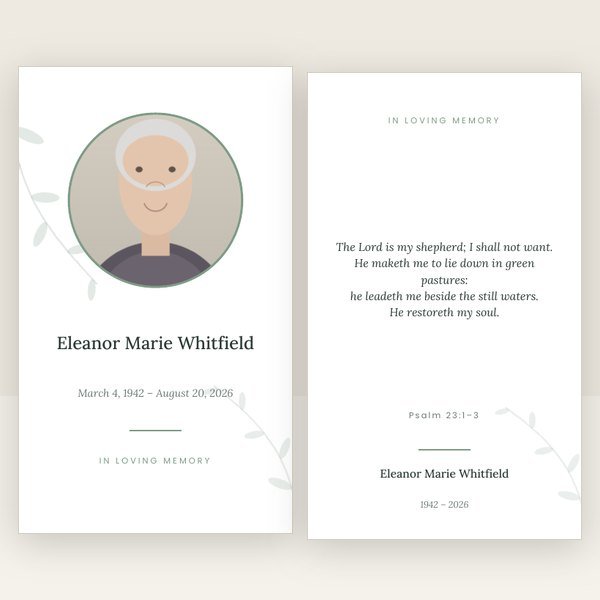 Botanical memorial prayer card template