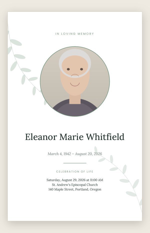 Botanical funeral program template