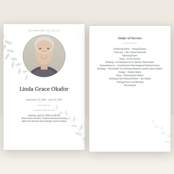 Botanical funeral program — 8 pages