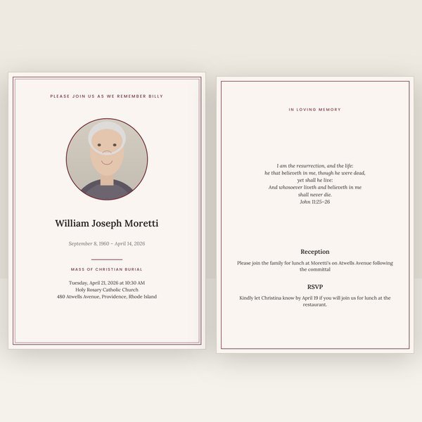 Burgundy funeral invitation