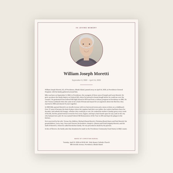 Burgundy obituary & memorial announcement