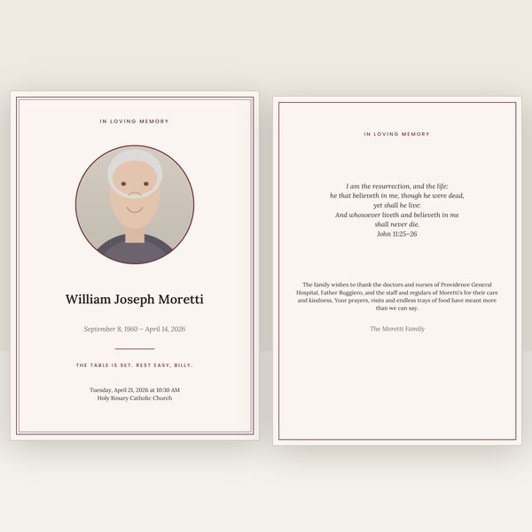 Burgundy memorial card