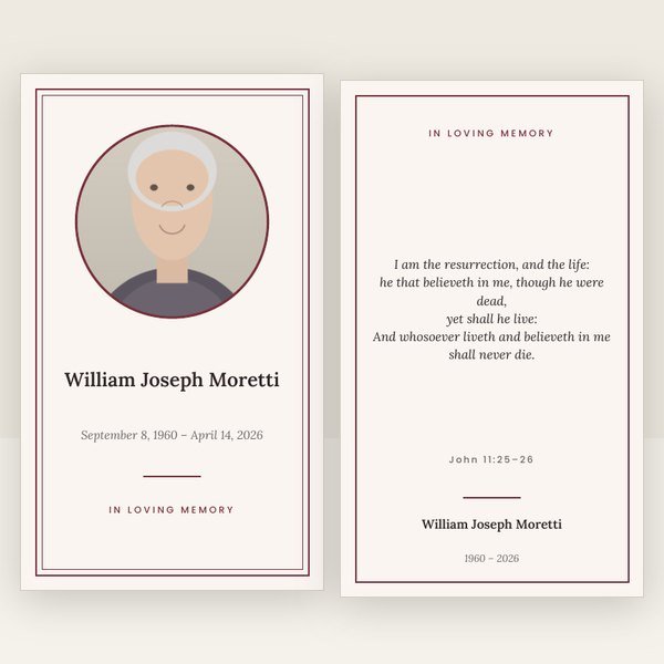 Burgundy memorial prayer card