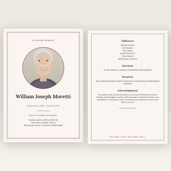 Burgundy funeral program — 4 pages (a4)