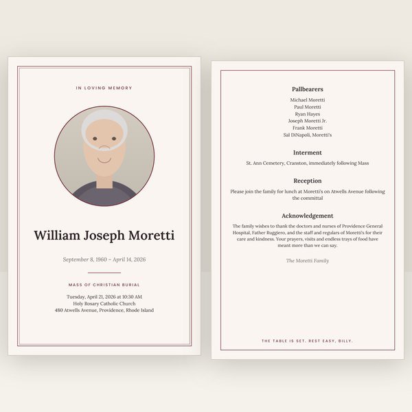 Burgundy funeral program