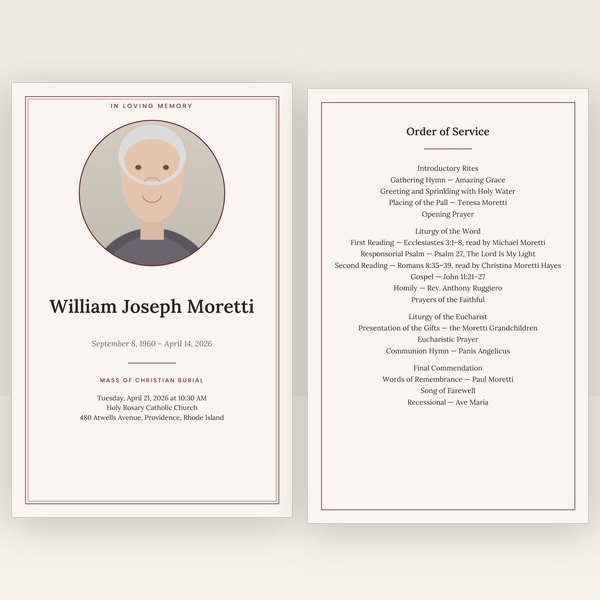 Burgundy funeral program — 8 pages