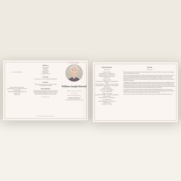 Burgundy funeral program — trifold (a4)