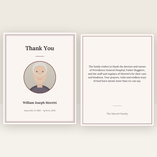 Burgundy funeral thank you card