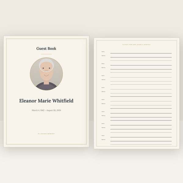 Classic funeral guest book template