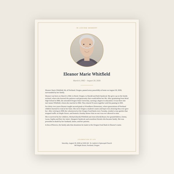 Classic obituary & memorial announcement template