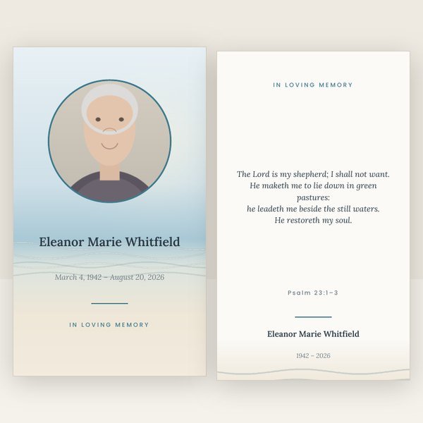 Coastal memorial prayer card