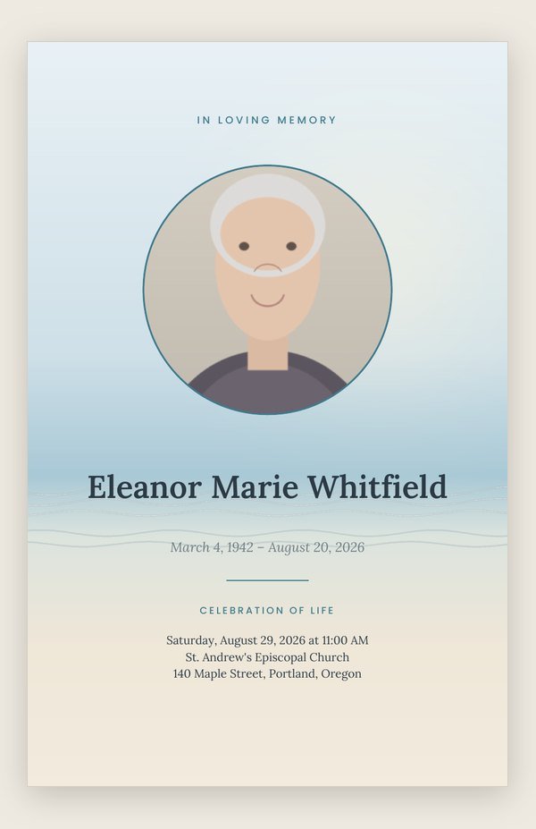 Coastal funeral program template