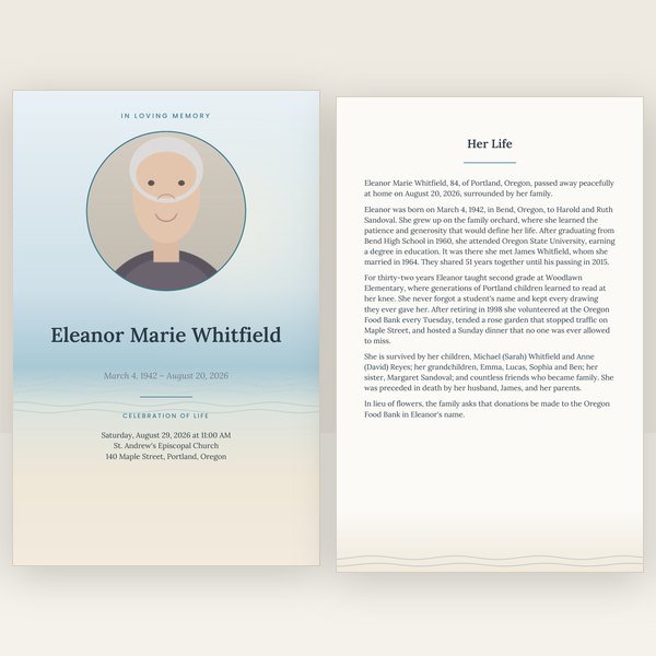 Coastal funeral program — 12 pages