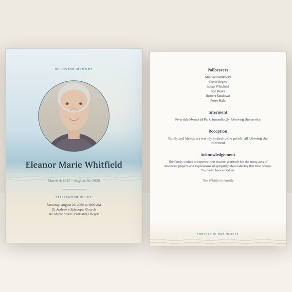 Coastal funeral program — 4 pages (a4)