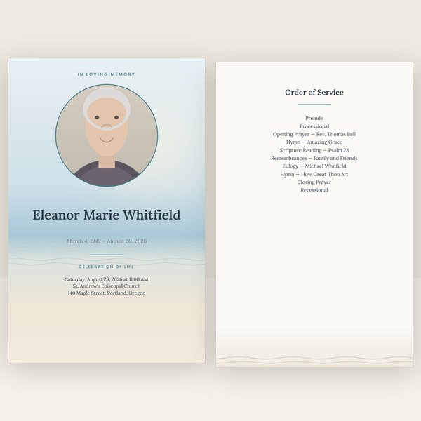 Coastal funeral program — 8 pages