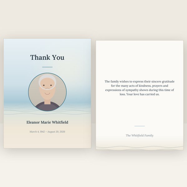 Coastal funeral thank you card