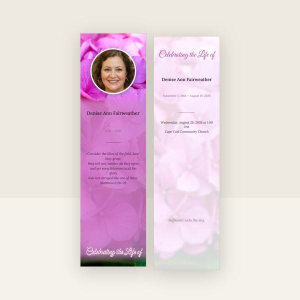 Hydrangea memorial bookmark