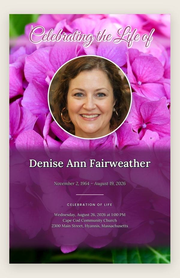 Hydrangea funeral program template