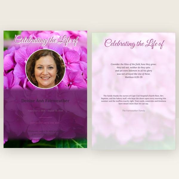 Hydrangea memorial card