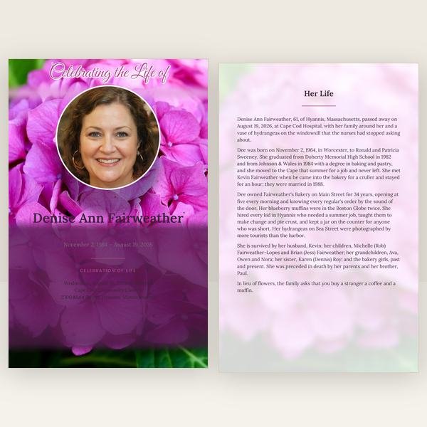 Hydrangea funeral program — 12 pages