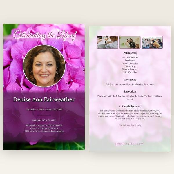 Hydrangea funeral program