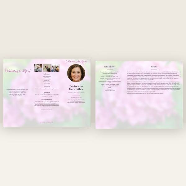 Hydrangea funeral program — trifold