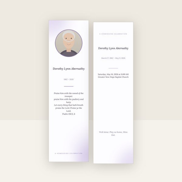 Lavender memorial bookmark