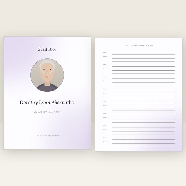 Lavender funeral guest book