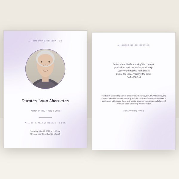 Lavender memorial card