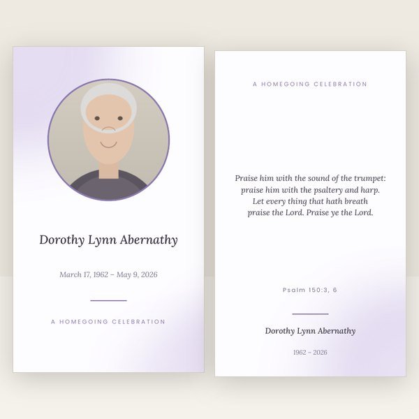 Lavender memorial prayer card