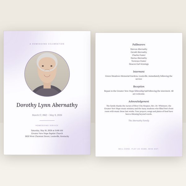Lavender funeral program — 4 pages (a4)