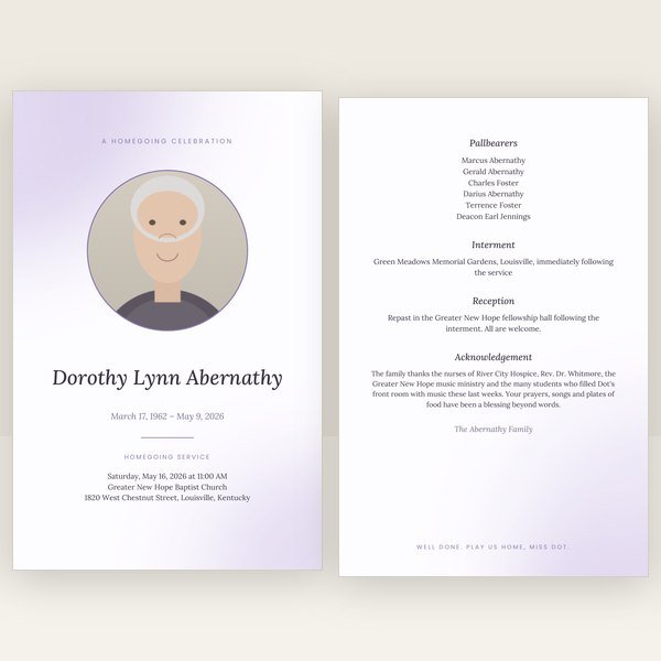 Lavender funeral program
