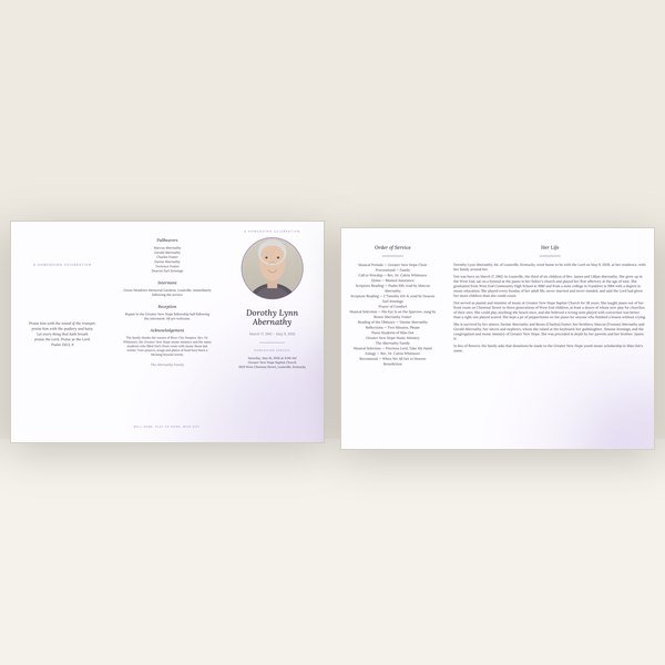 Lavender funeral program — trifold (a4)