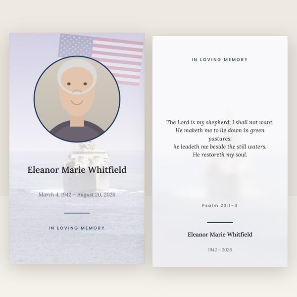 Navy Fleet memorial prayer card