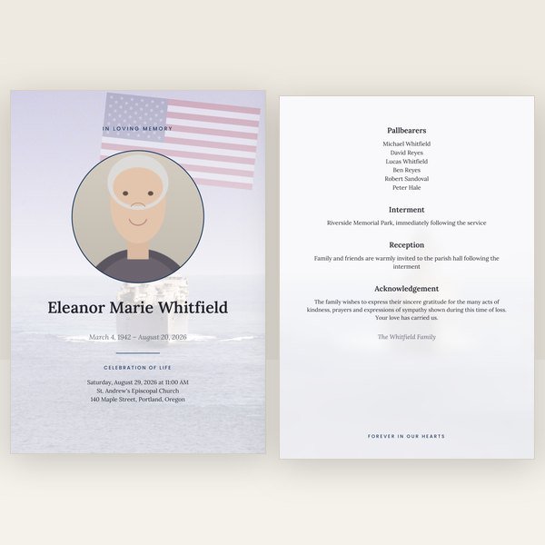 Navy Fleet funeral program — 4 pages (a4)