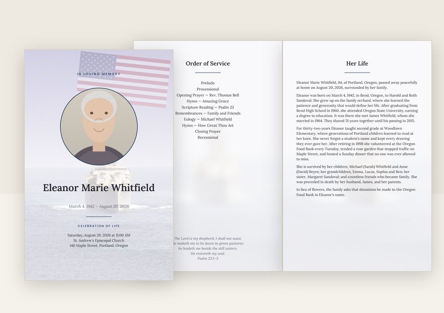 Navy Fleet funeral program: cover and inside pages