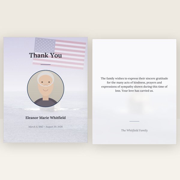 Navy Fleet funeral thank you card