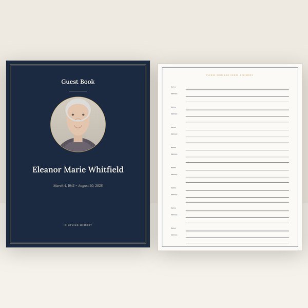 Navy & Gold funeral guest book template