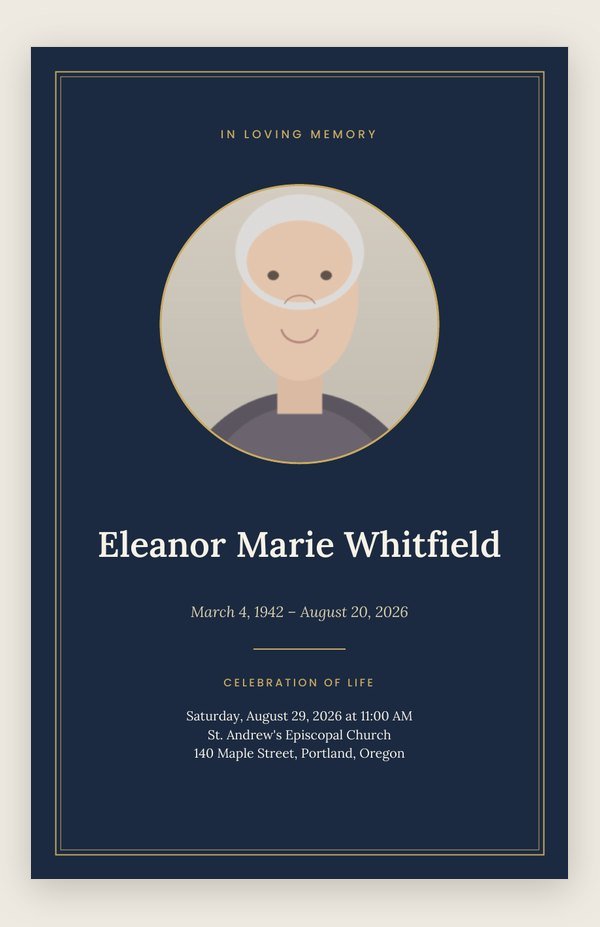 Navy & Gold funeral program template