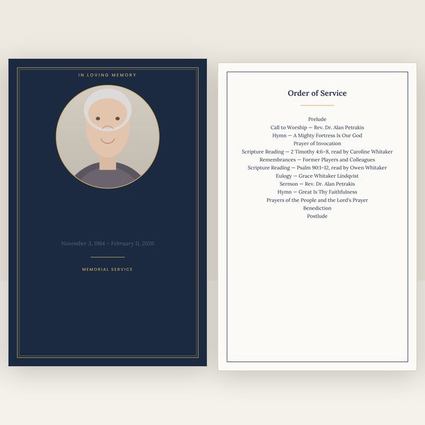 Navy & Gold funeral program — 8 pages