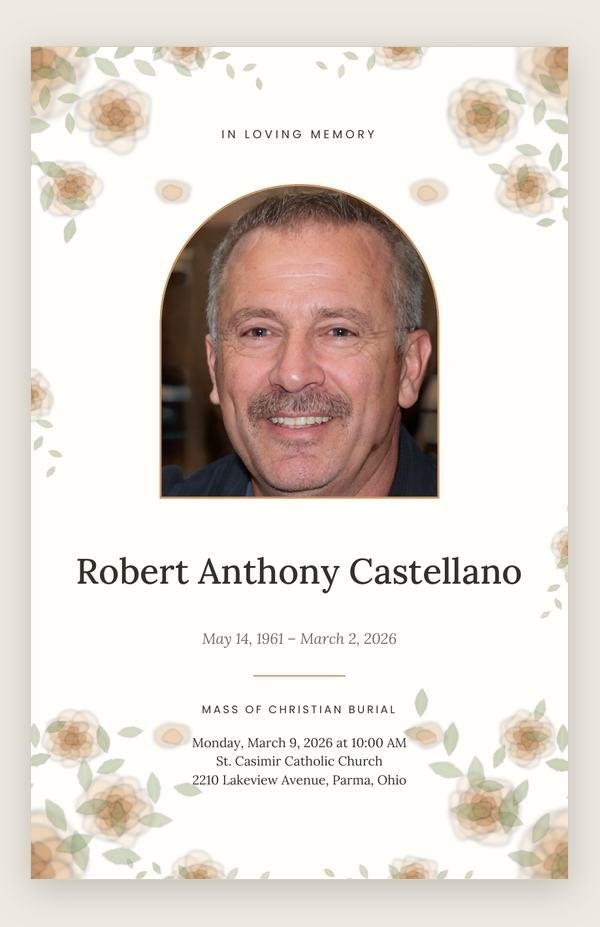 Painted Wreath funeral program template cover